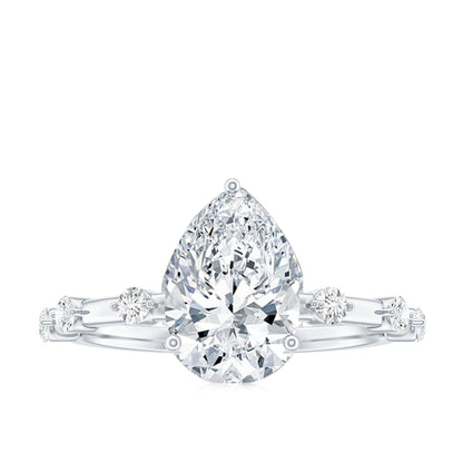 Pear Shaped Moissanite Engagement Ring with Spaced Accent