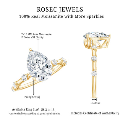 Pear Shaped Moissanite Engagement Ring with Spaced Accent