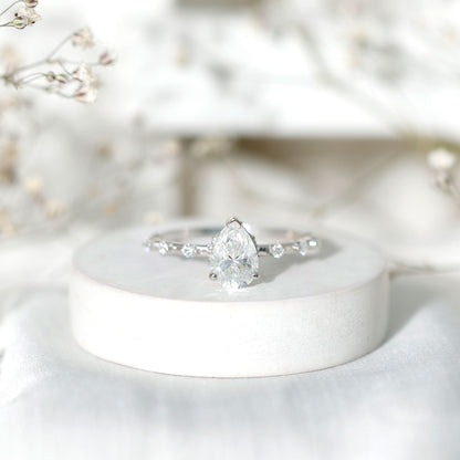 Brilliant Cut Moissanite Pear Shape Engagement Ring with Hidden Halo