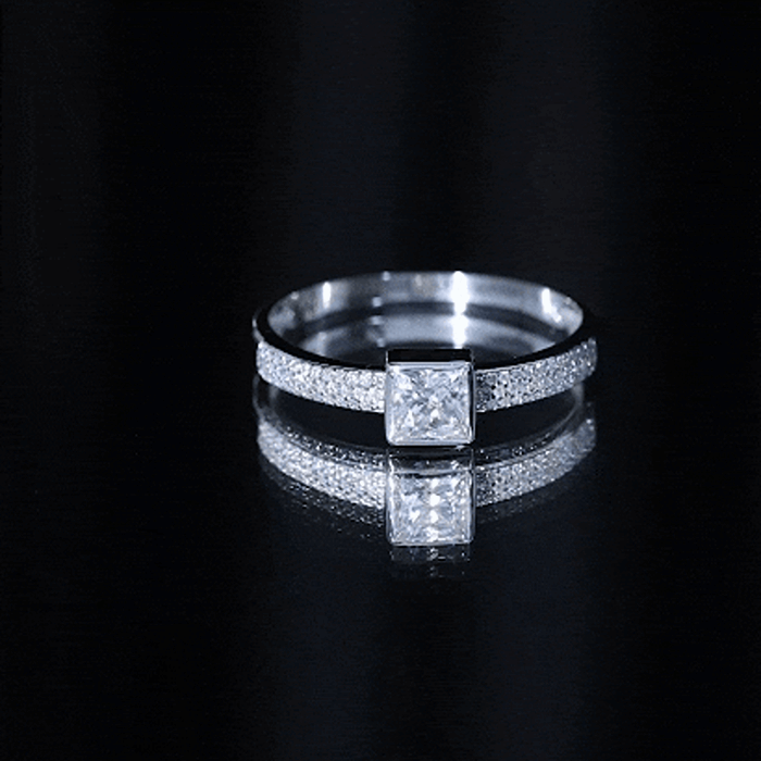 Princess Cut Moissanite Solitaire Engagement Ring in Bezel Setting