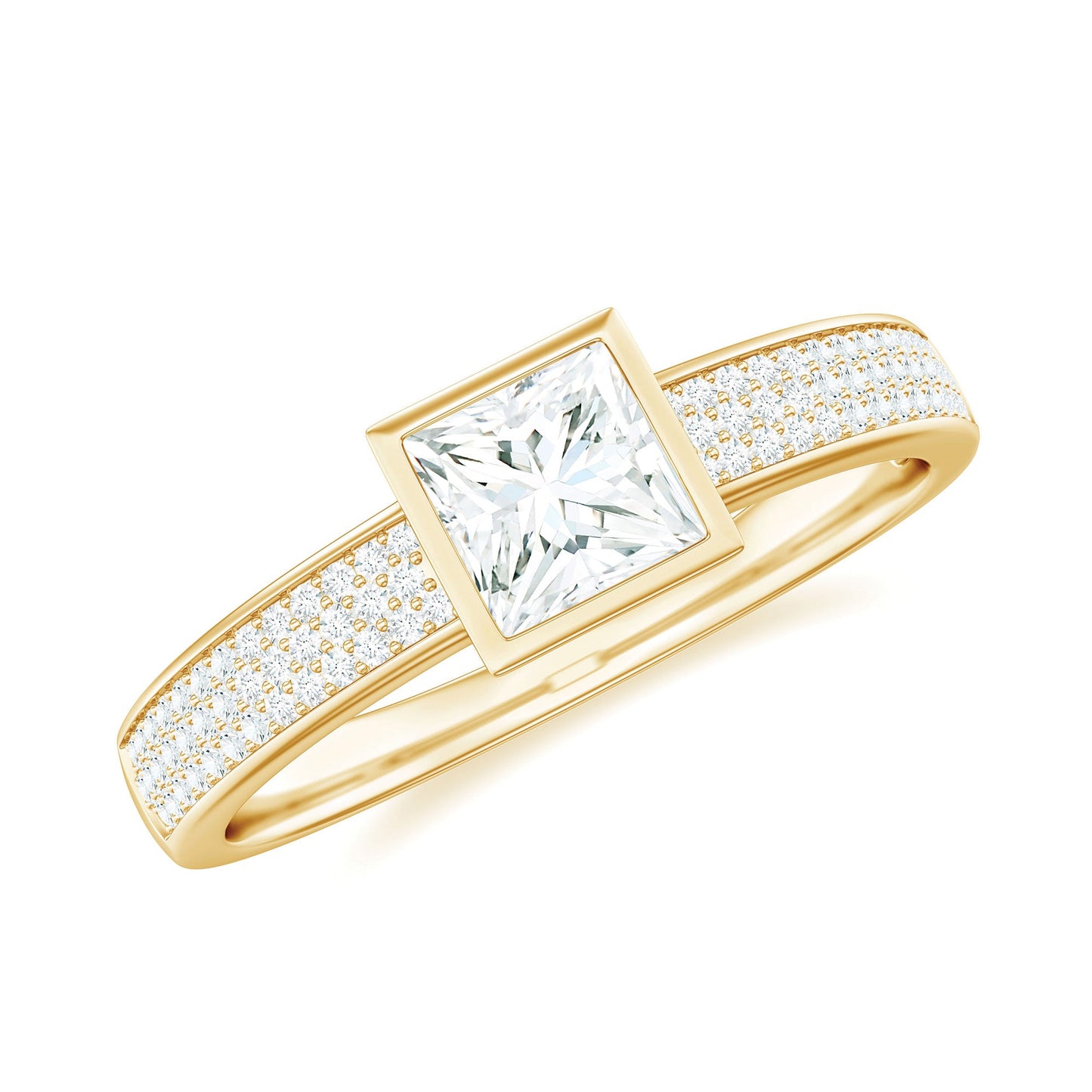 Princess Cut Moissanite Solitaire Engagement Ring in Bezel Setting