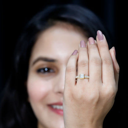 Princess Cut Moissanite Solitaire Engagement Ring in Bezel Setting
