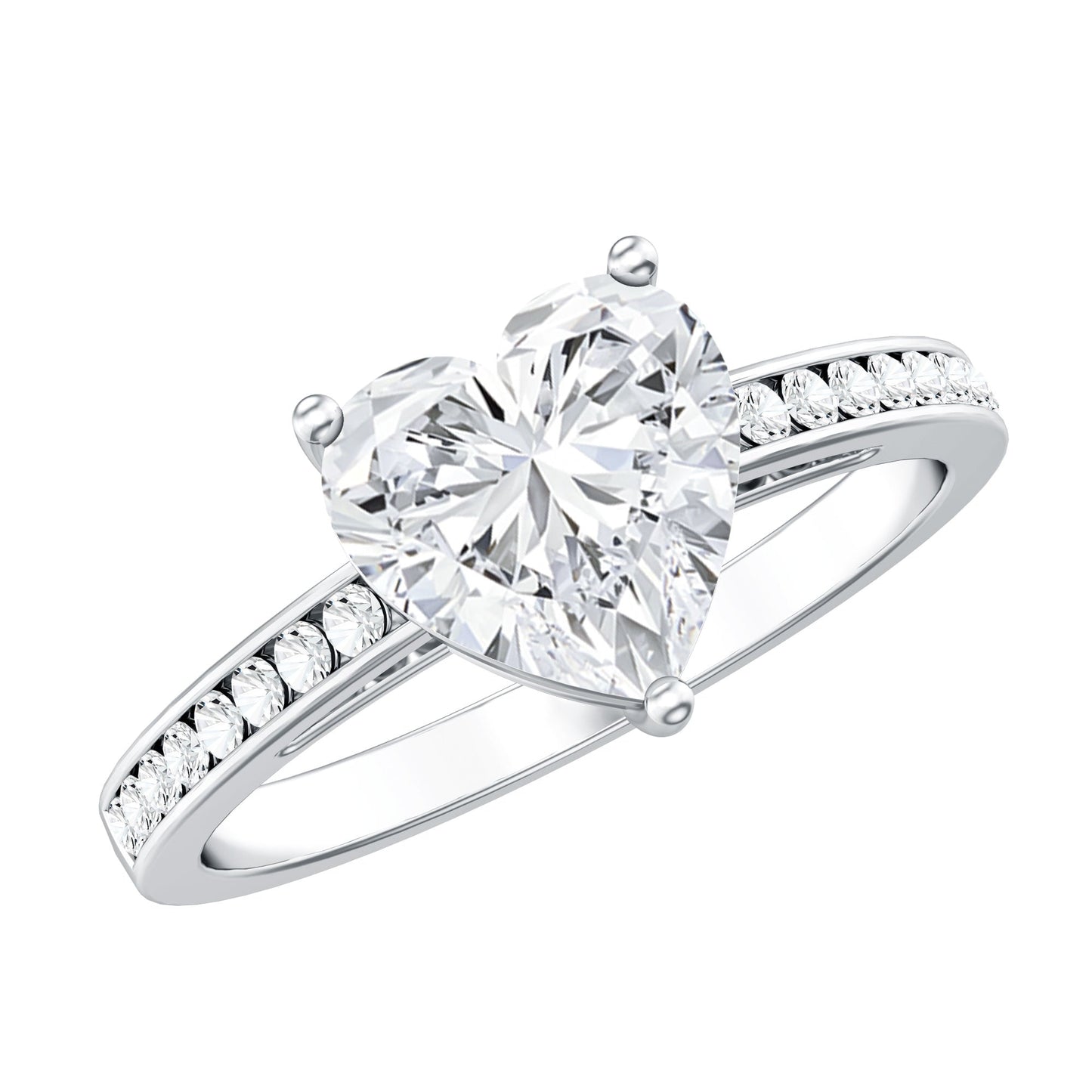 Moissanite 2 Carat Heart Engagement Ring with Side Stones