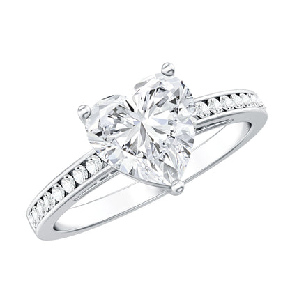 Moissanite 2 Carat Heart Engagement Ring with Side Stones