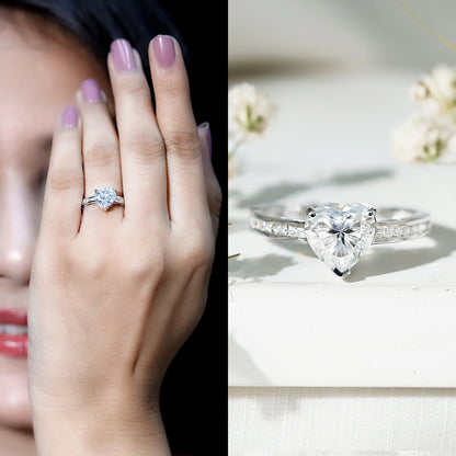 Moissanite 2 Carat Heart Engagement Ring with Side Stones