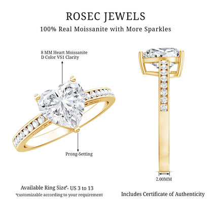 Moissanite 2 Carat Heart Engagement Ring with Side Stones