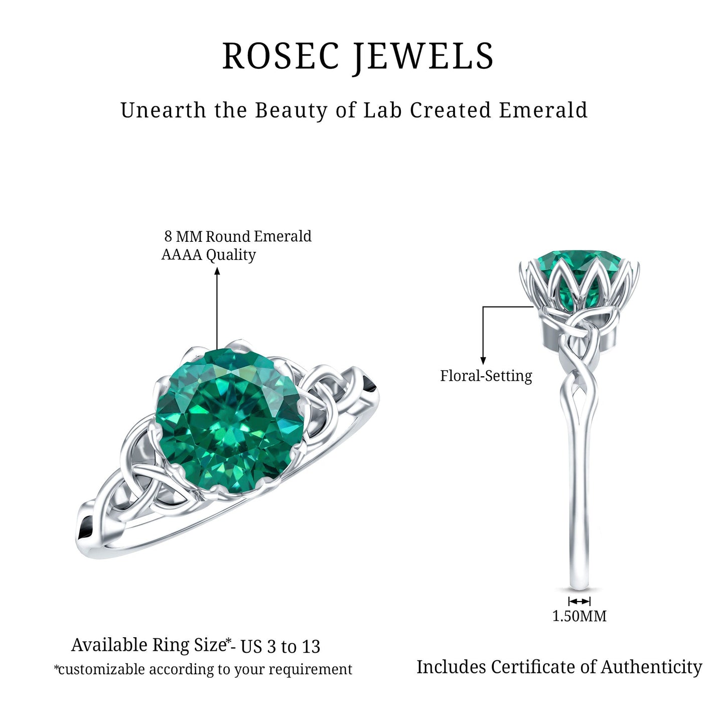 Lotus Basket Set Lab Grown Emerald Knot Engagement Ring