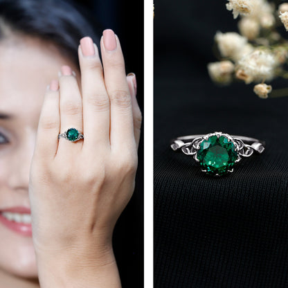 Lotus Basket Set Lab Grown Emerald Knot Engagement Ring