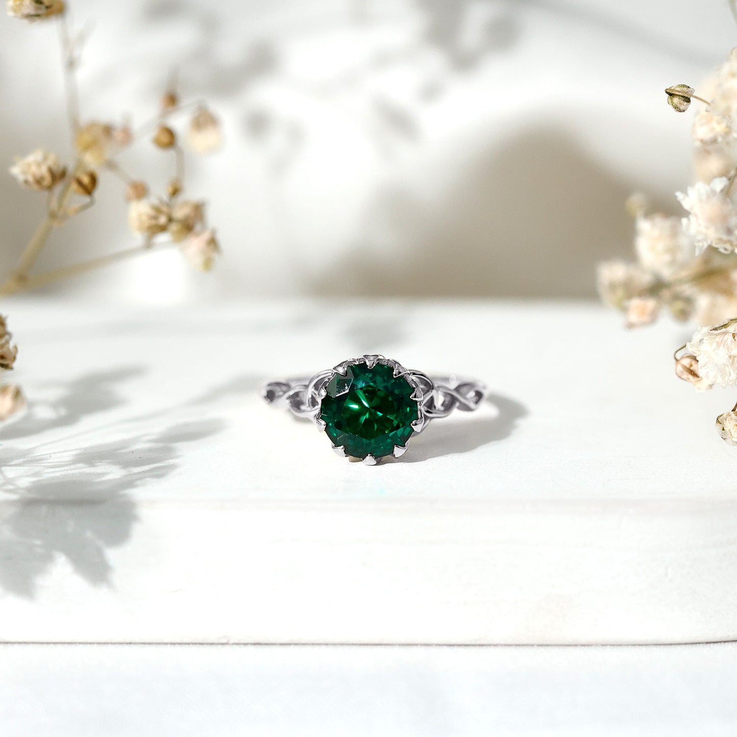 Lotus Basket Set Lab Grown Emerald Knot Engagement Ring