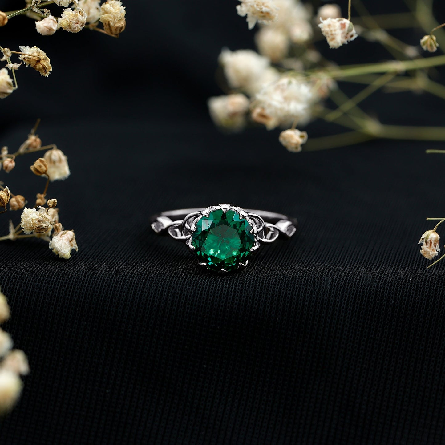 Lotus Basket Set Lab Grown Emerald Knot Engagement Ring