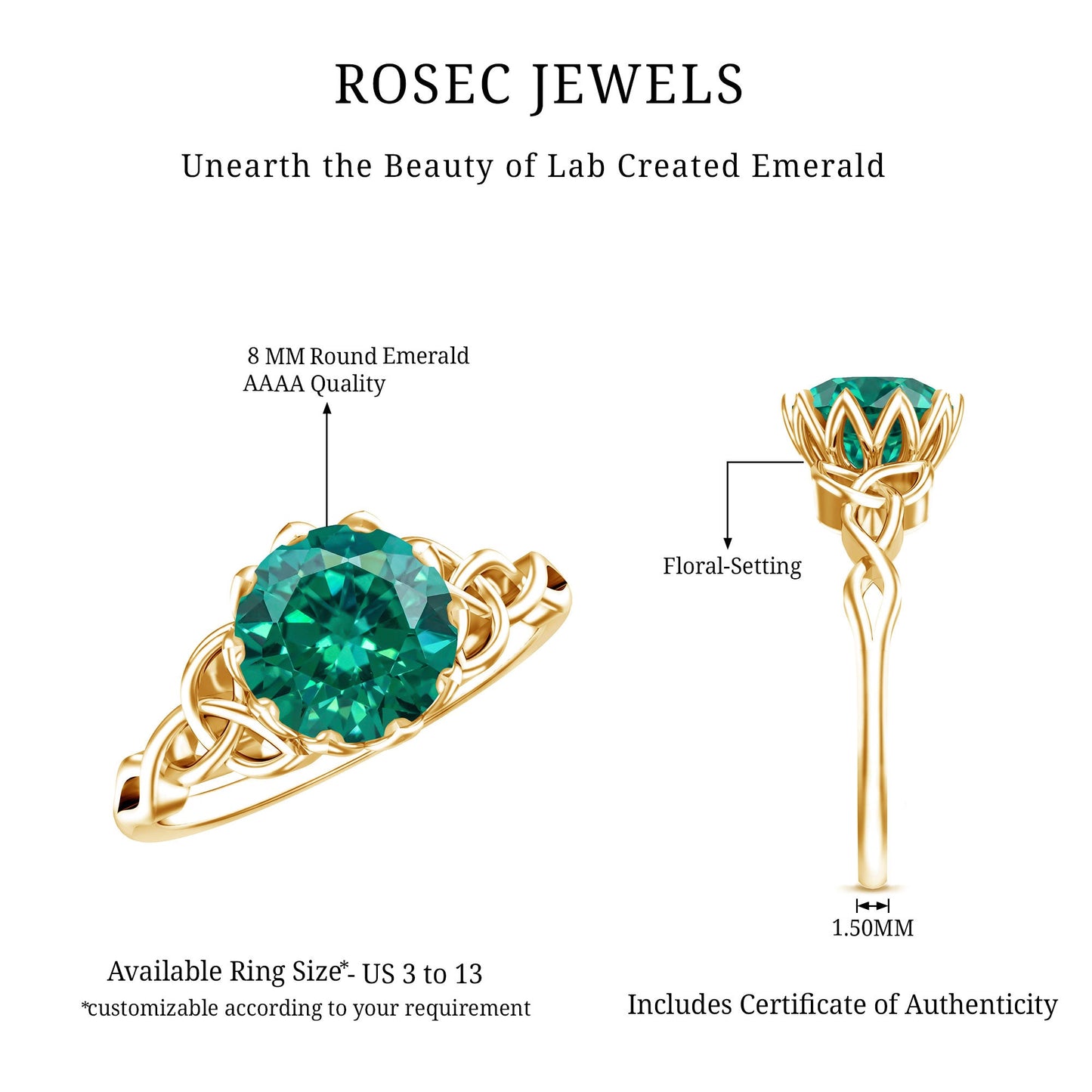 Lotus Basket Set Lab Grown Emerald Knot Engagement Ring