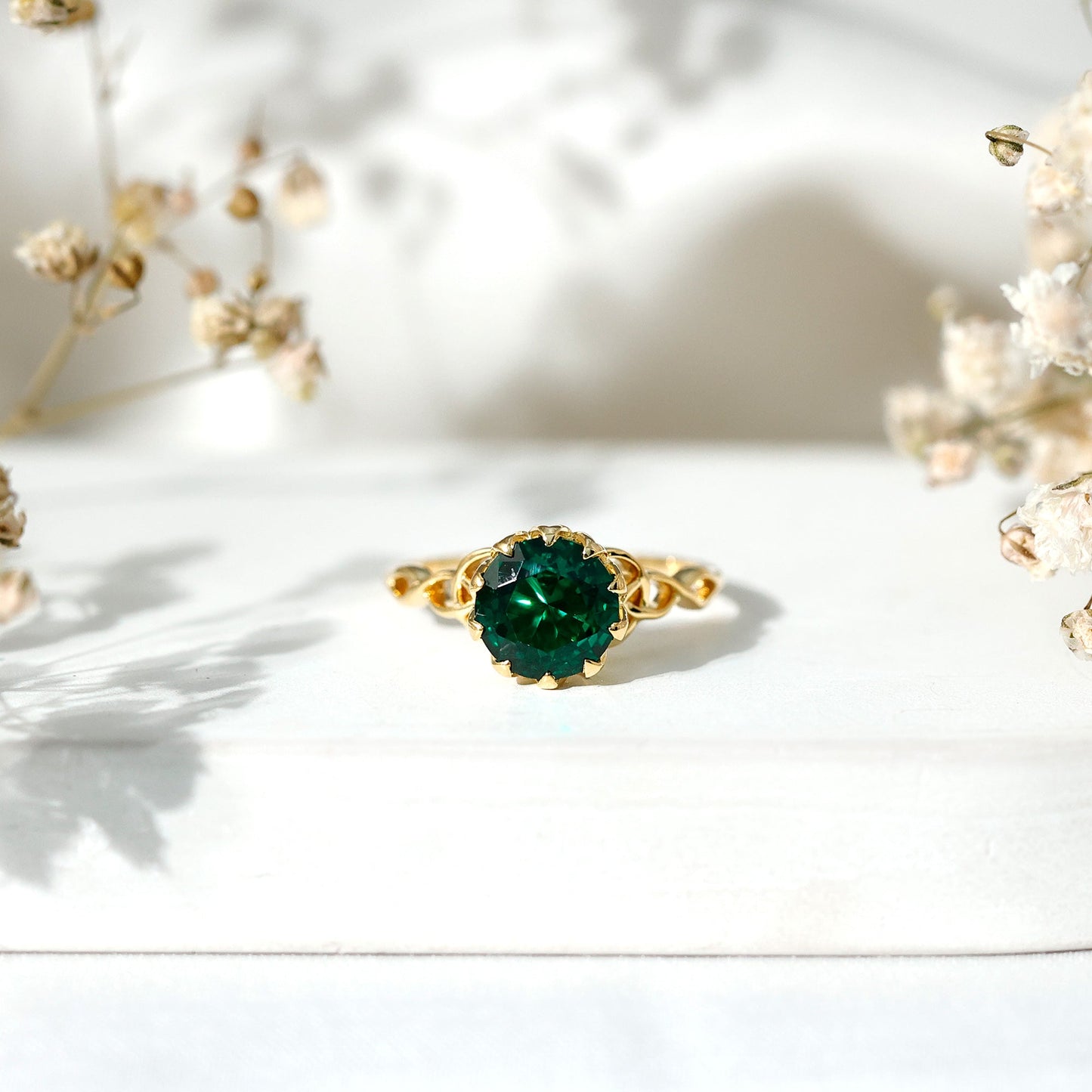 Lotus Basket Set Lab Grown Emerald Knot Engagement Ring