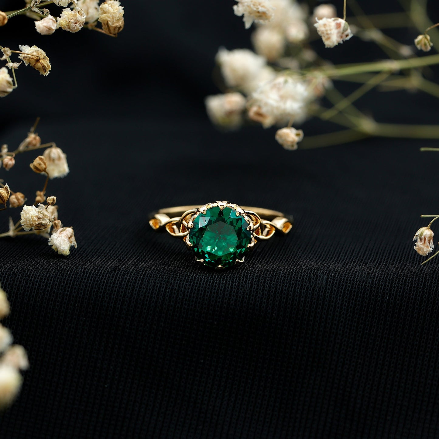Lotus Basket Set Lab Grown Emerald Knot Engagement Ring