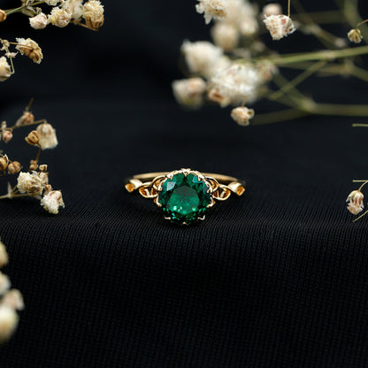 Lotus Basket Set Lab Grown Emerald Knot Engagement Ring