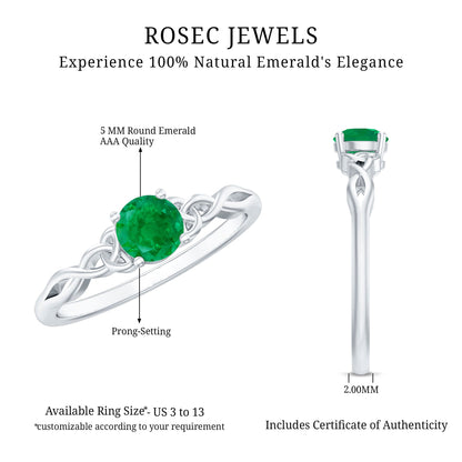 Solitaire Round Emerald Promise Ring with Celtic Band