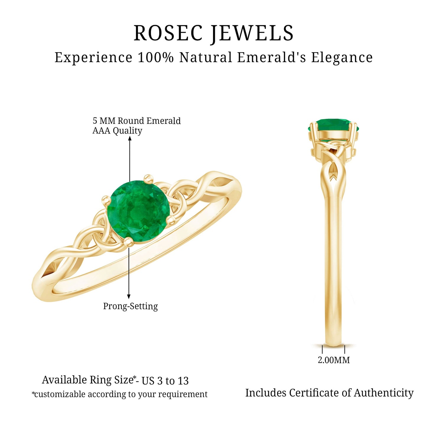 Solitaire Round Emerald Promise Ring with Celtic Band