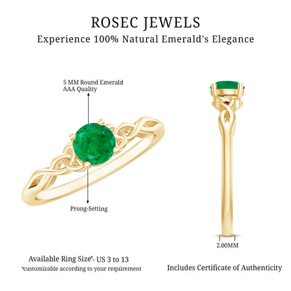 Solitaire Round Emerald Promise Ring with Celtic Band