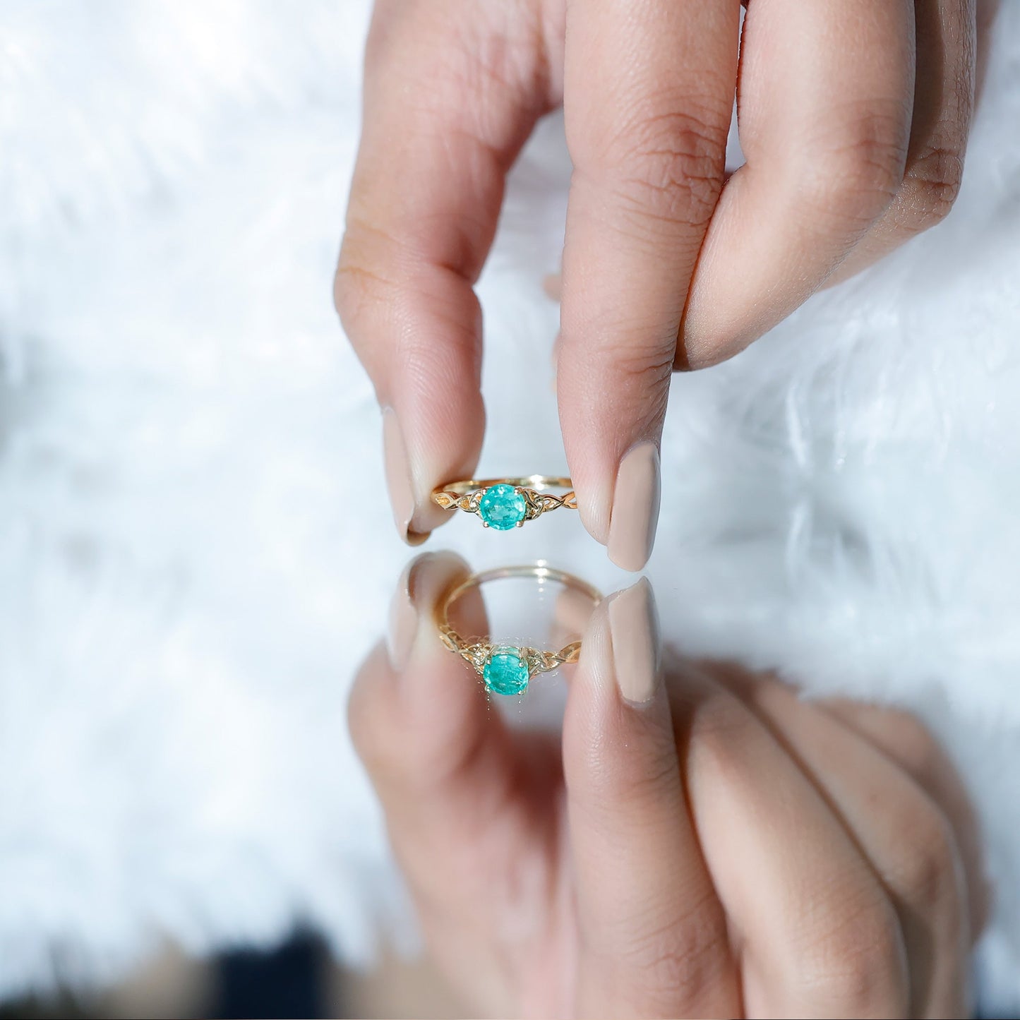 Solitaire Round Emerald Promise Ring with Celtic Band