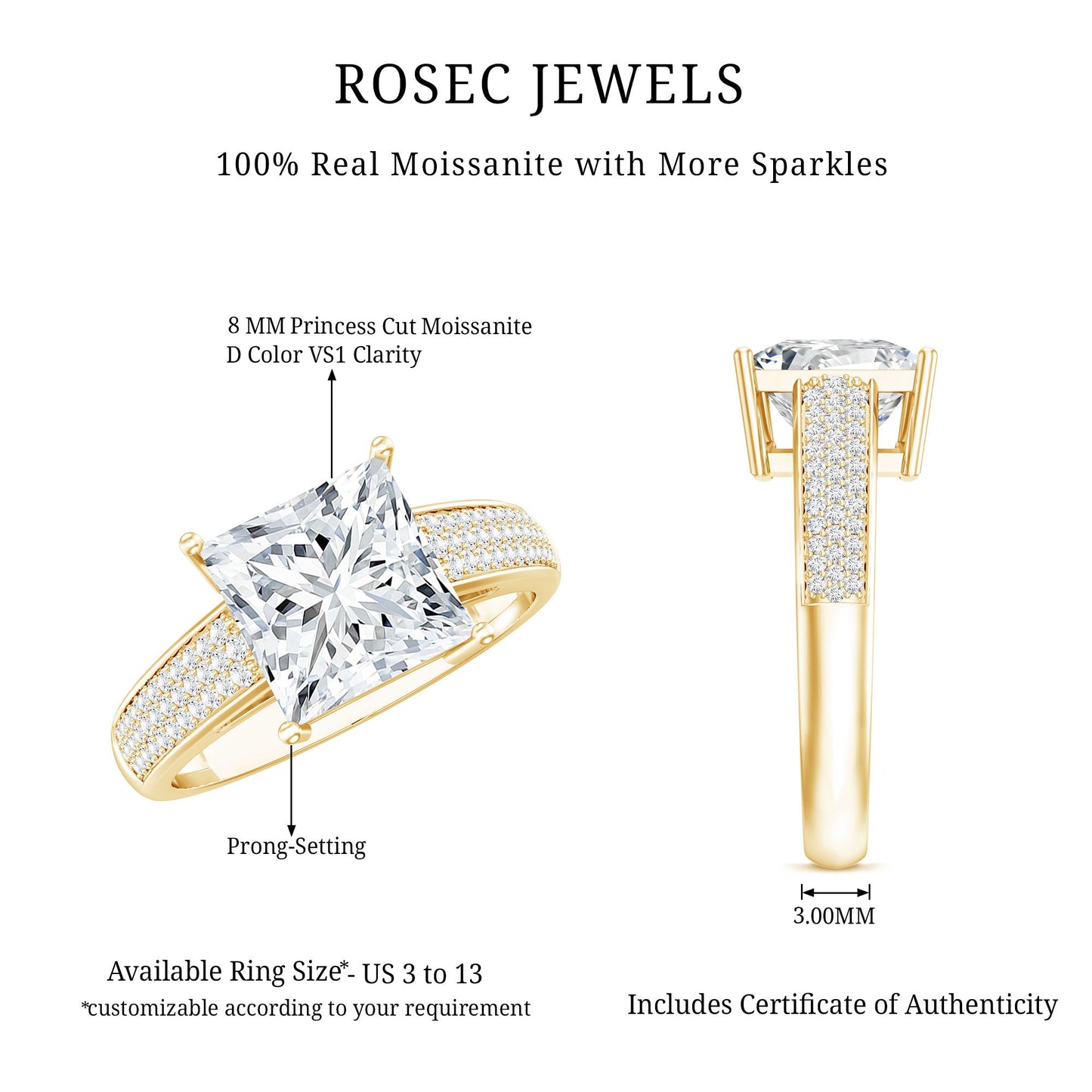 Princess Cut Moissanite Engagement Ring With Certificate