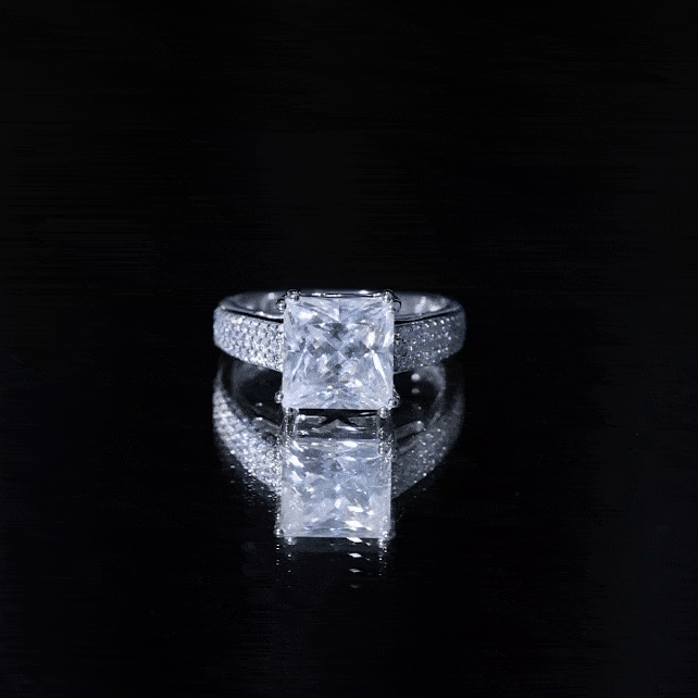 3 Carat Princess Cut Moissanite Side Stone Engagement Ring
