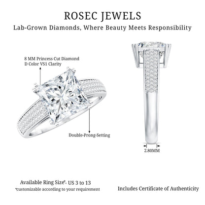 3 Carat Princess Cut Moissanite Side Stone Engagement Ring