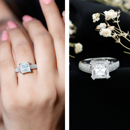 3 Carat Princess Cut Moissanite Side Stone Engagement Ring