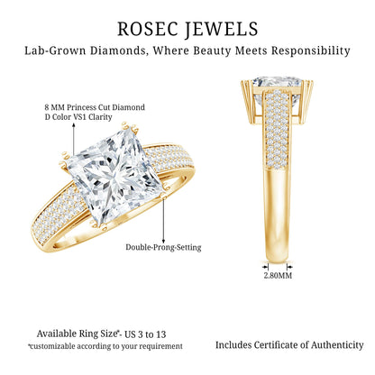 3 Carat Princess Cut Moissanite Side Stone Engagement Ring