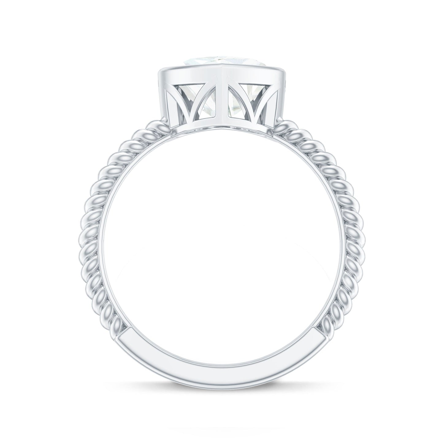 Bezel Set Moissanite Heart Engagement Ring with Twisted Rope Band