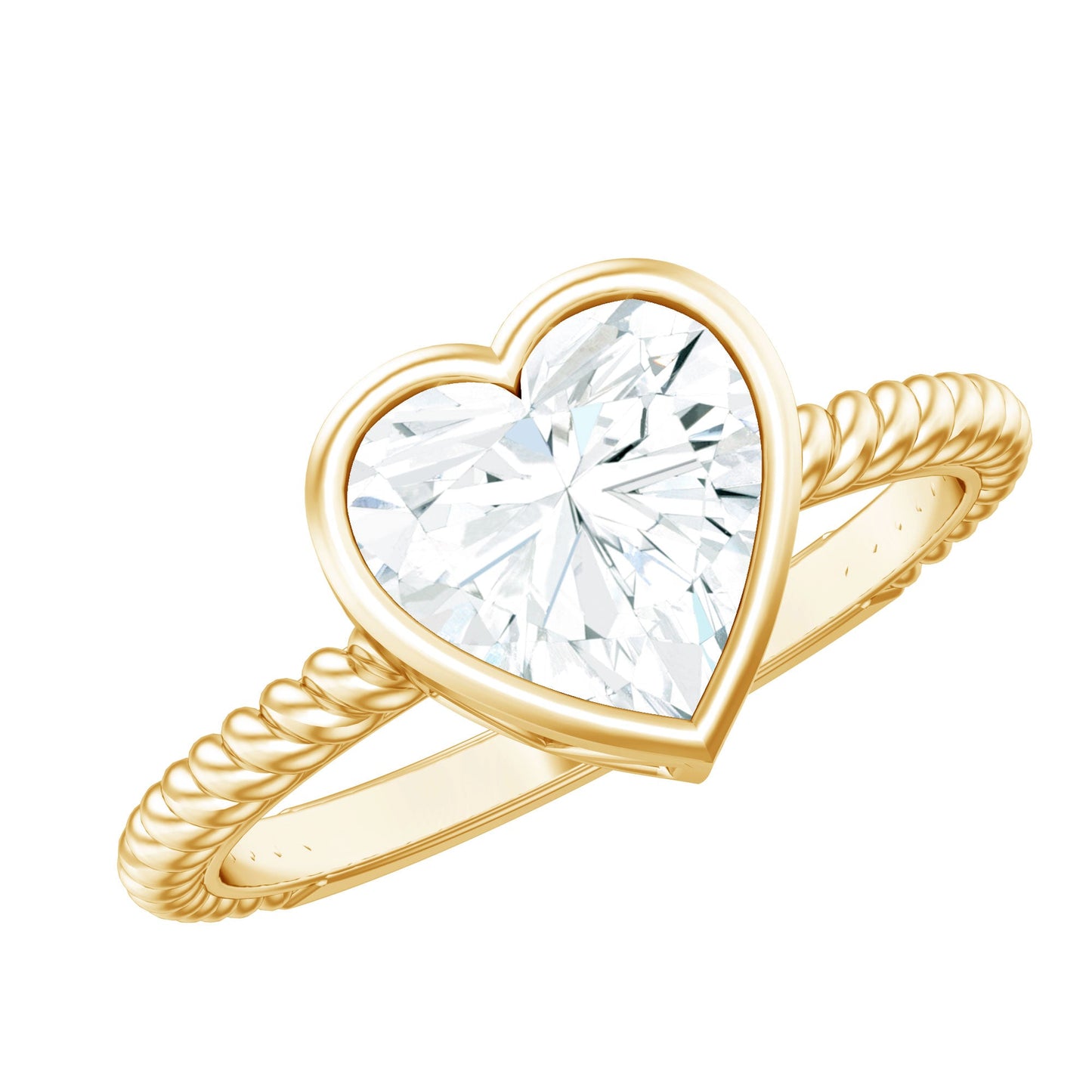 Bezel Set Moissanite Heart Engagement Ring with Twisted Rope Band