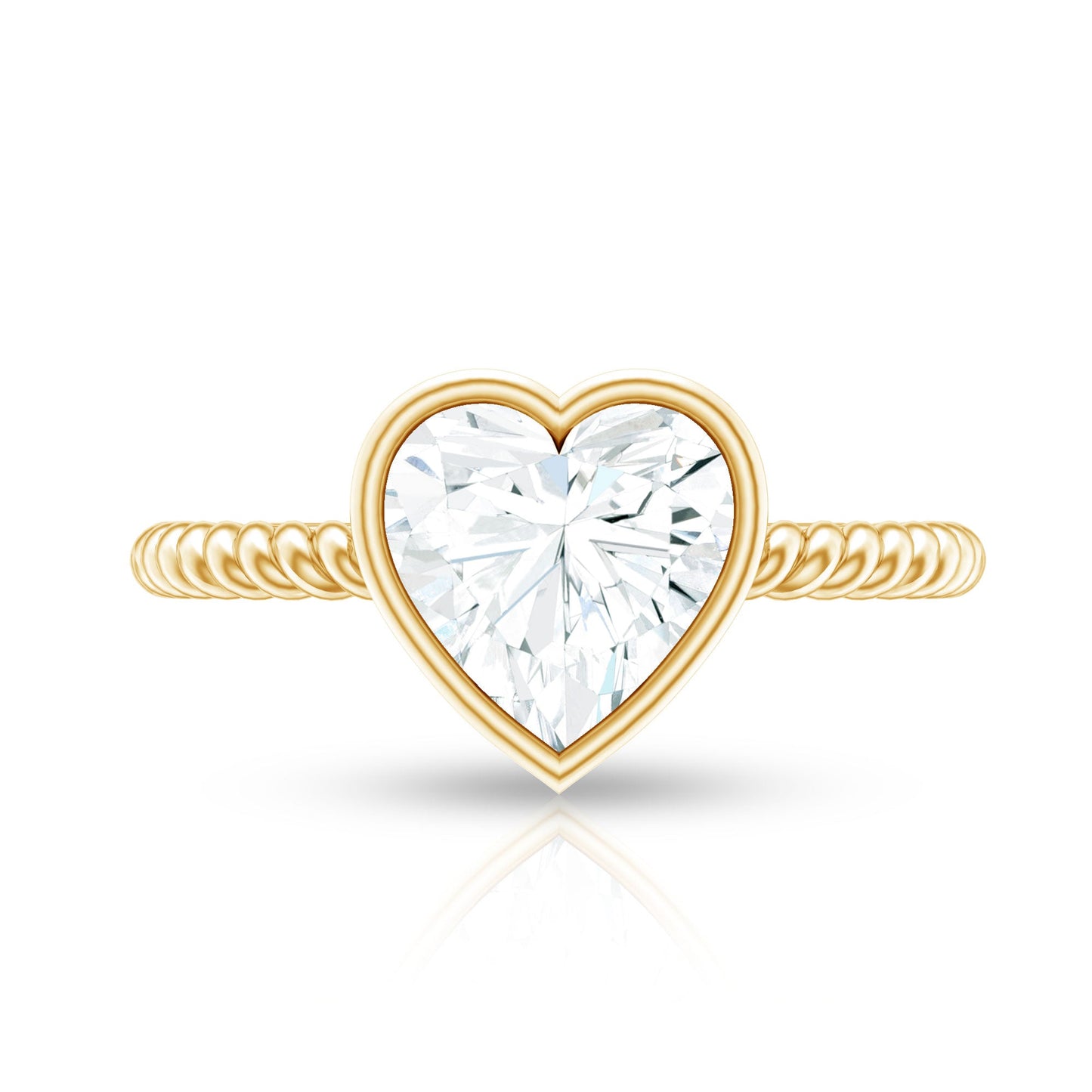 Bezel Set Moissanite Heart Engagement Ring with Twisted Rope Band