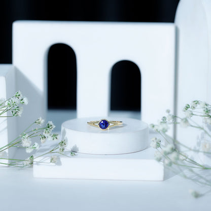 Certified 0.6 Carat Lab Grown Blue Sapphire Promise Ring with Split Shank