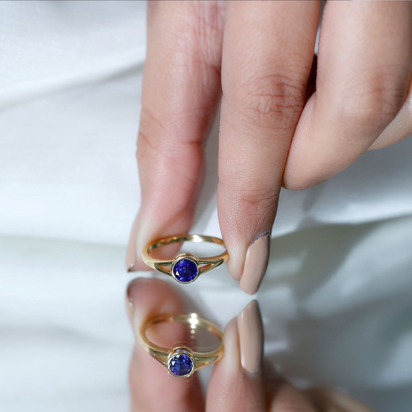 Certified 0.6 Carat Lab Grown Blue Sapphire Promise Ring with Split Shank