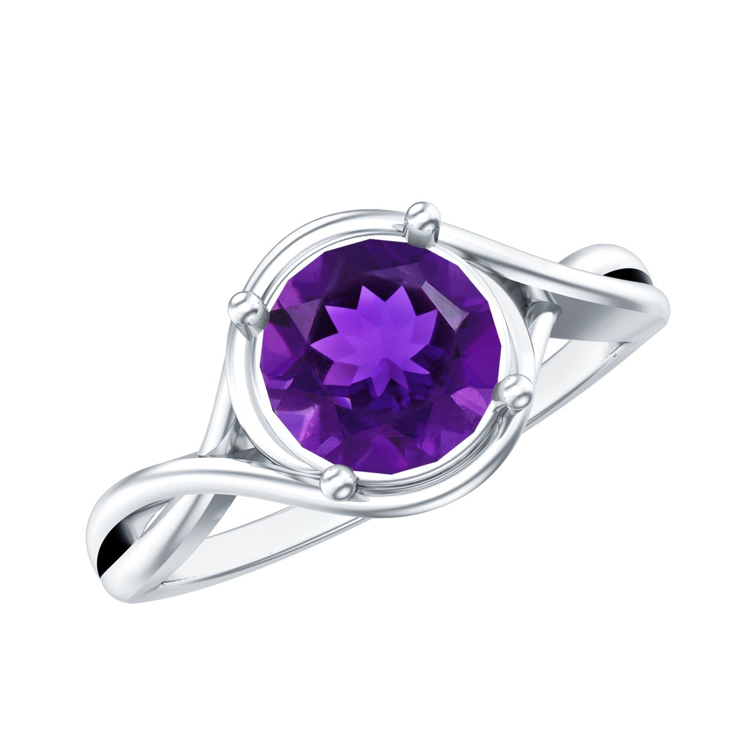 Real February Birthstone Amethyst Promise Ring with Crossover Shank