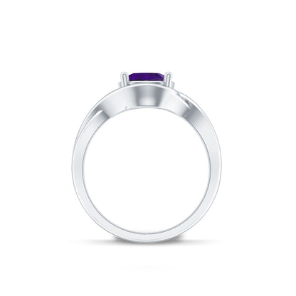 Real February Birthstone Amethyst Promise Ring with Crossover Shank