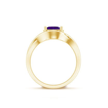 Real February Birthstone Amethyst Promise Ring with Crossover Shank