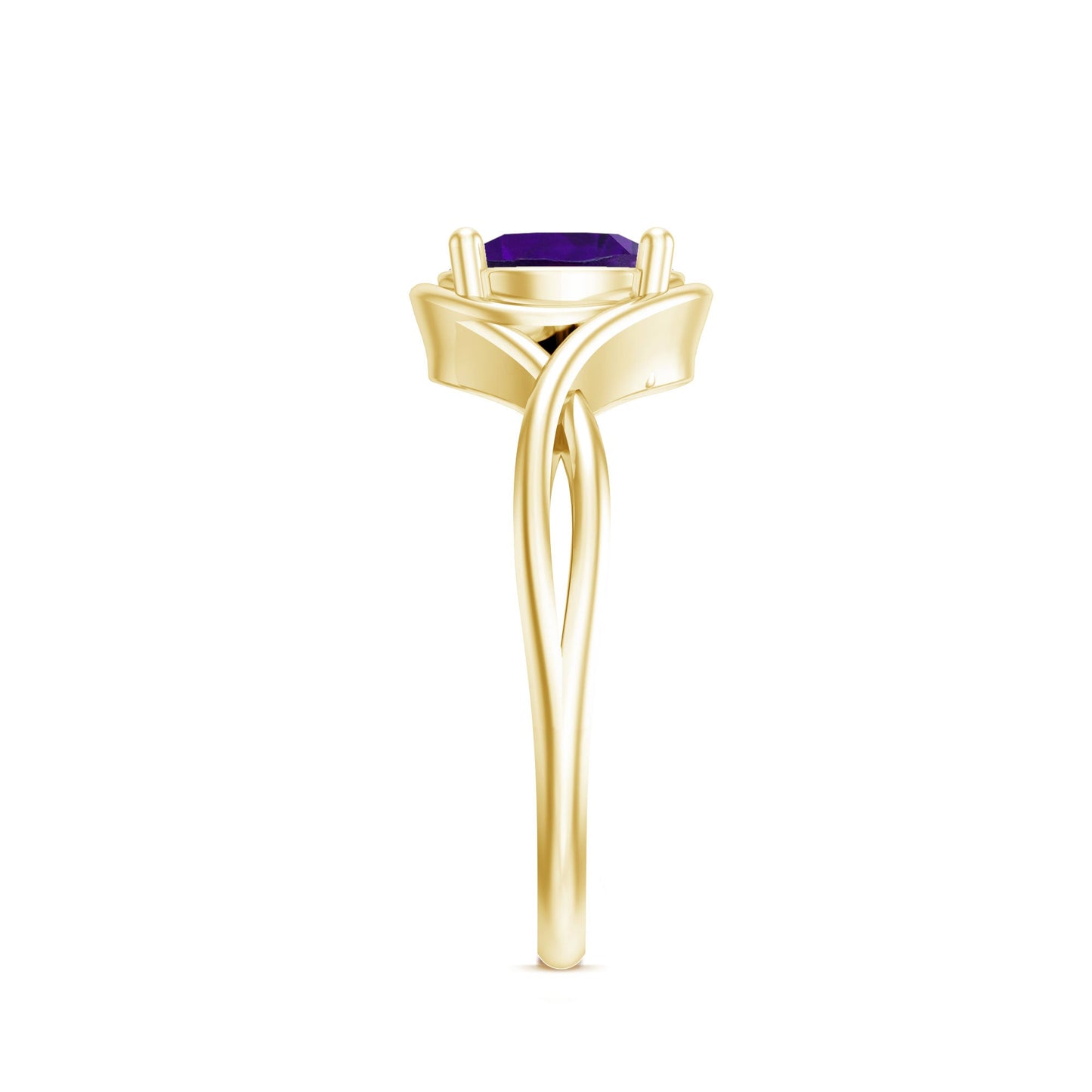 Real February Birthstone Amethyst Promise Ring with Crossover Shank