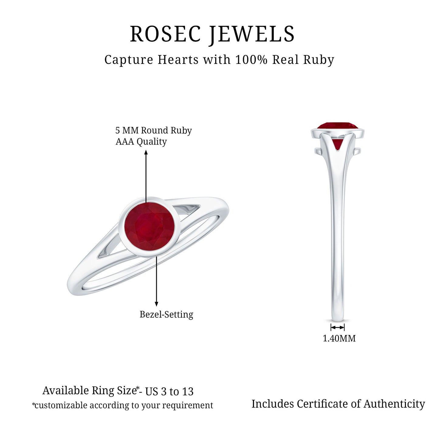 Natural 0.6 Carat Ruby Promise Ring with Split Shank