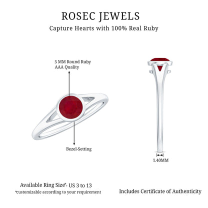 Natural 0.6 Carat Ruby Promise Ring with Split Shank