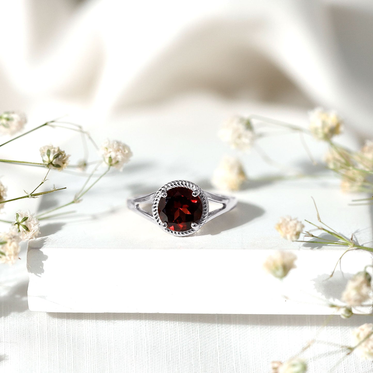 2.3 Carat Solitaire Garnet Engagement Ring with Split Shank