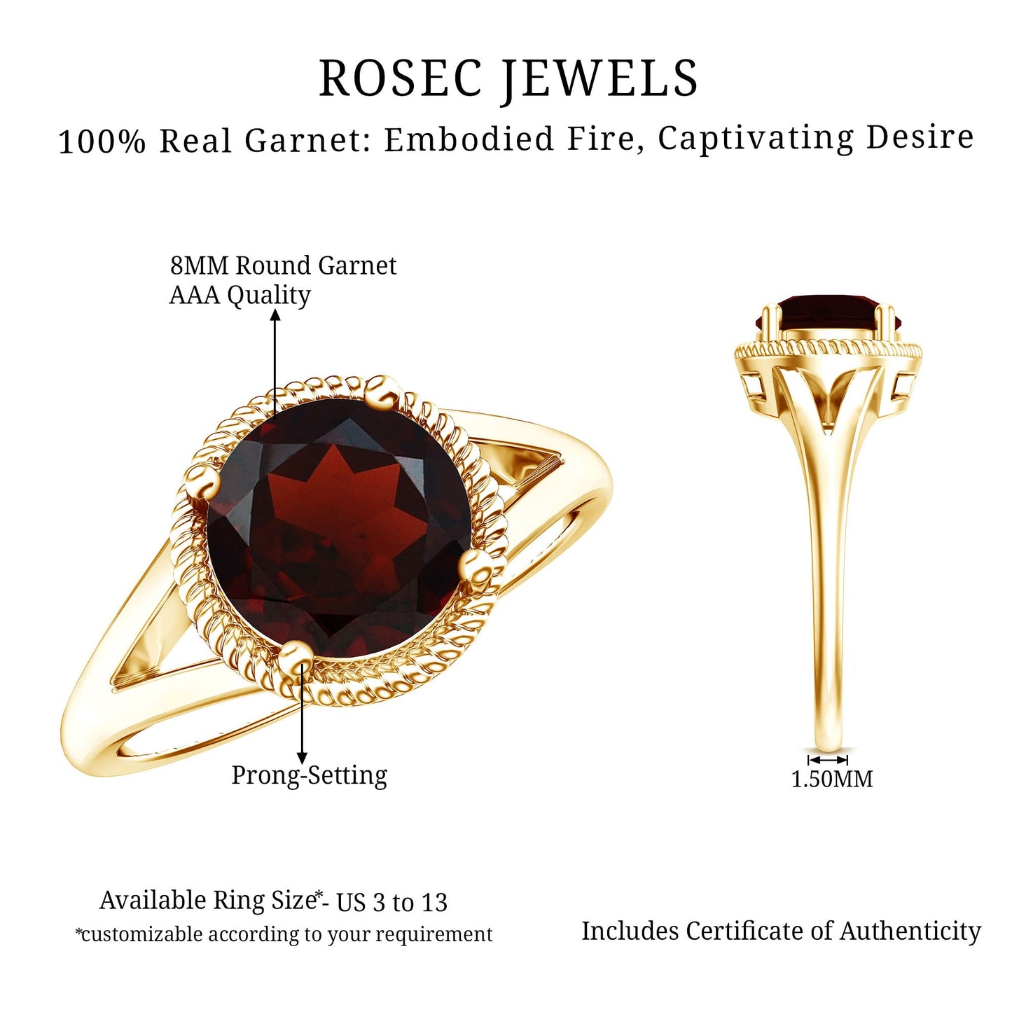 2.3 Carat Solitaire Garnet Engagement Ring with Split Shank