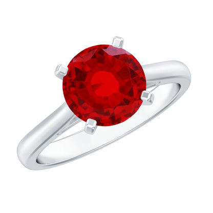 Solitaire 2.3 Carat Round Lab Grown Ruby Cathedral Engagement Ring