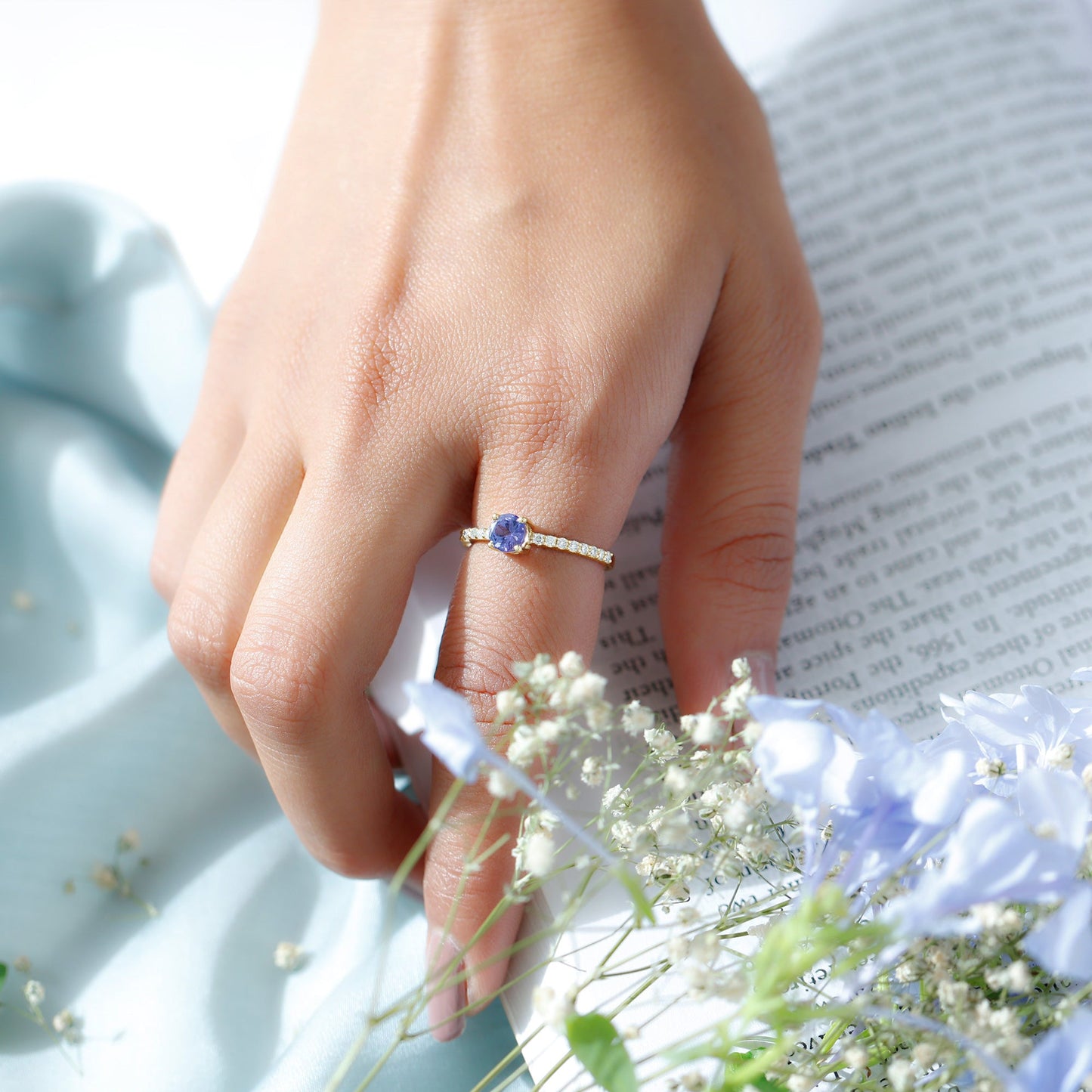Natural Tanzanite Diamond Promise Ring for Engagement