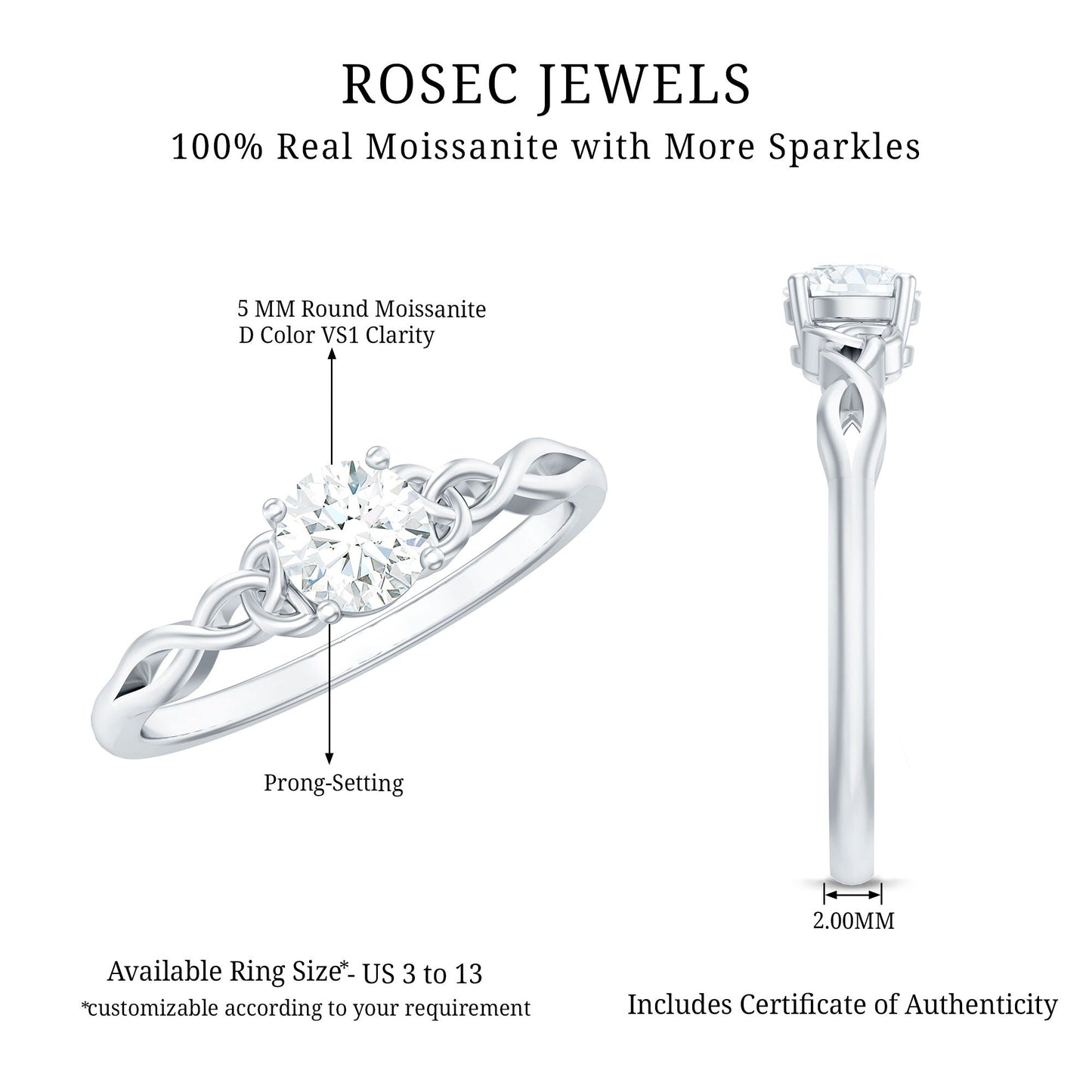Solitaire Moissanite Celtic Knot Ring for Women
