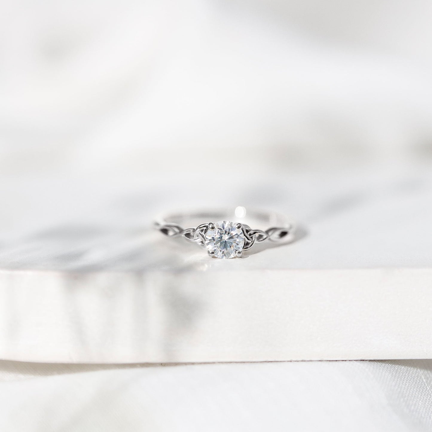 Solitaire Moissanite Celtic Knot Ring for Women