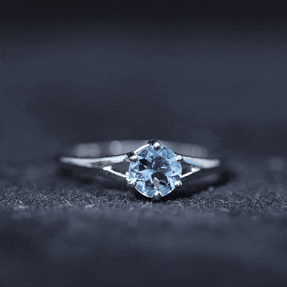 Natural Aquamarine Solitaire Promise Ring in 6 Prong Setting