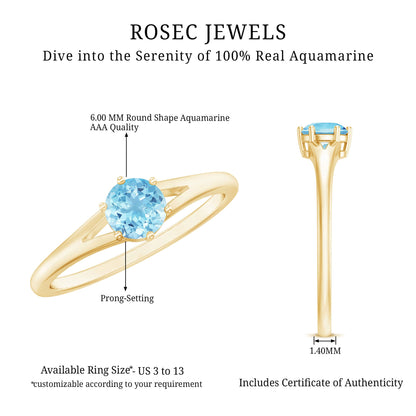 Natural Aquamarine Solitaire Promise Ring in 6 Prong Setting