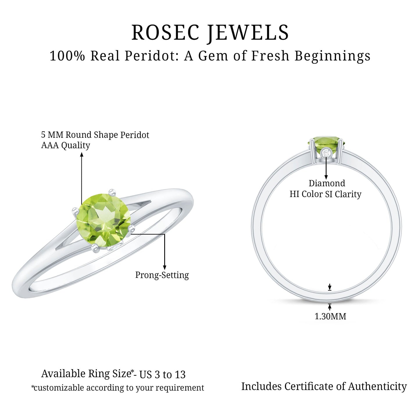 Natural Half Carat Peridot Promise Ring with Diamond