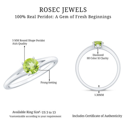 Natural Half Carat Peridot Promise Ring with Diamond