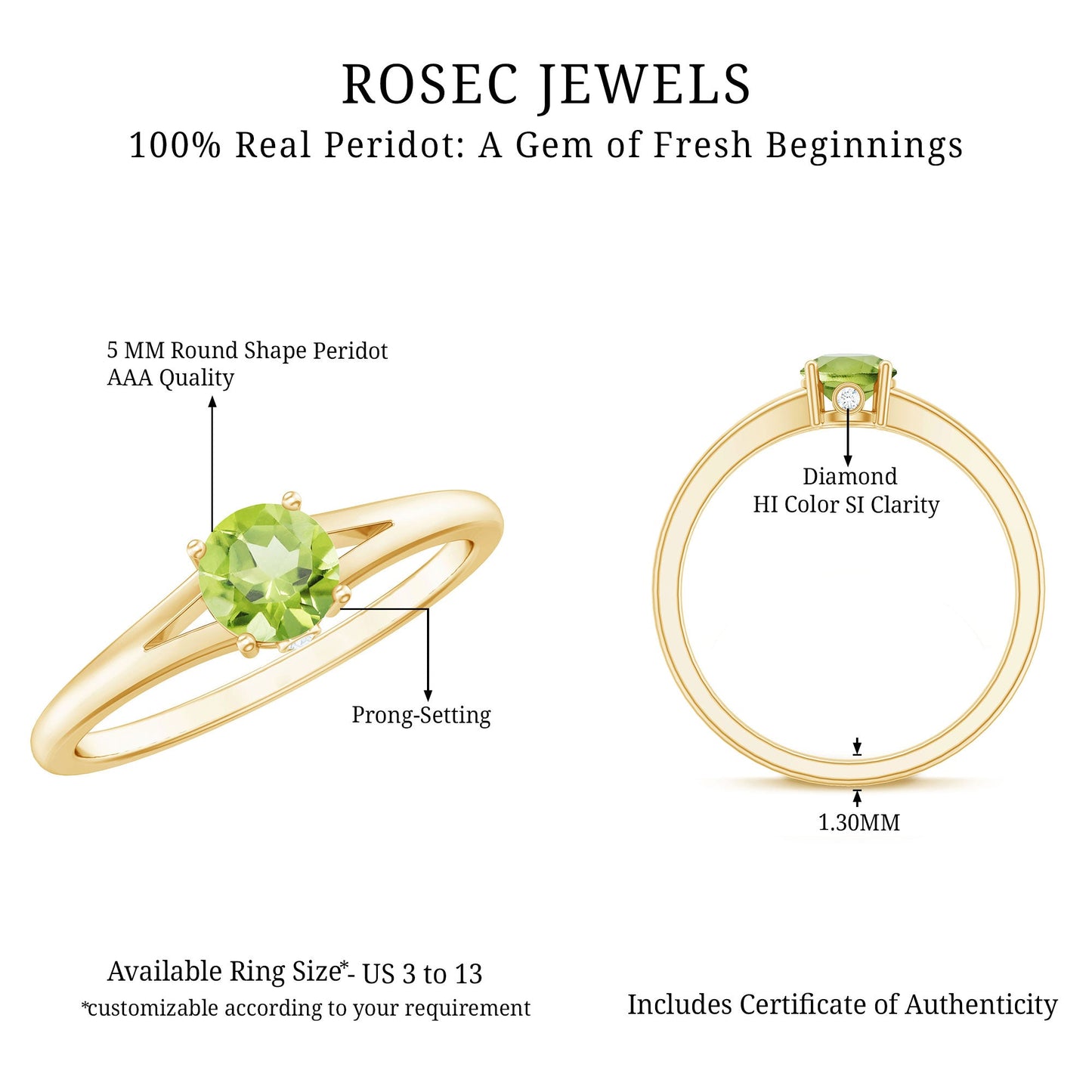 Natural Half Carat Peridot Promise Ring with Diamond