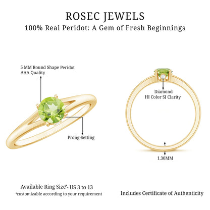 Natural Half Carat Peridot Promise Ring with Diamond